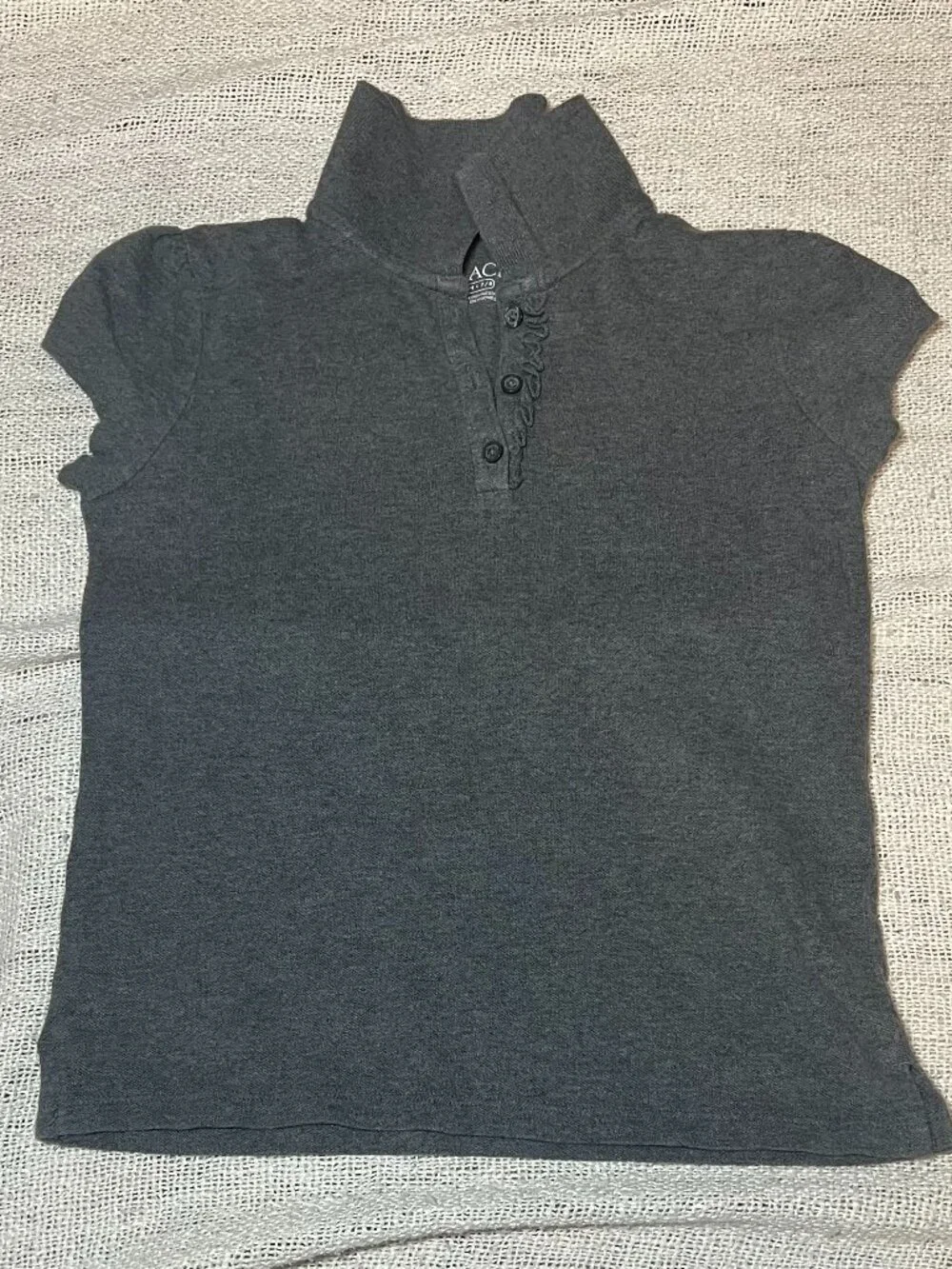 The Children's Place Girls Charcoal Gray Ruffle Polo Shirt Size M 7/8 Uniform